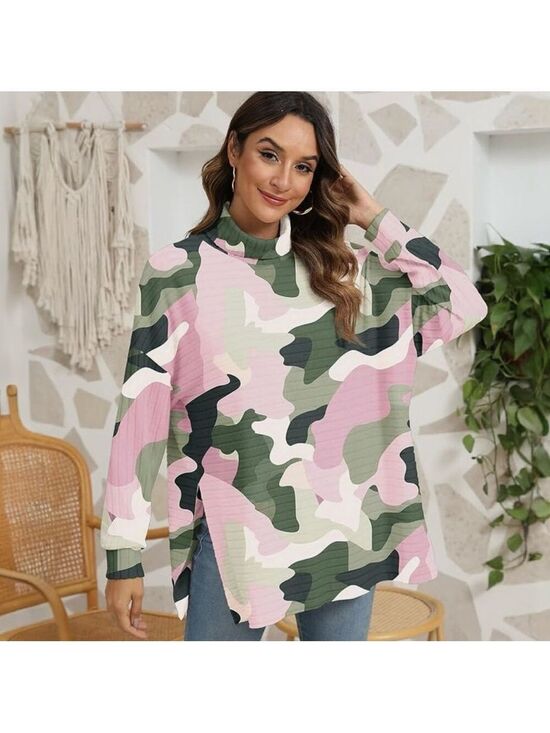 Tops - Pink Camouflage Mock Turtleneck Long Sleeve Tunic NWOT